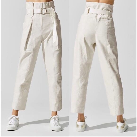 NEW IRO Cursola Belted Paperbag Waist Ankle Pants Cloudy White Size 2 - Picture 2 of 13